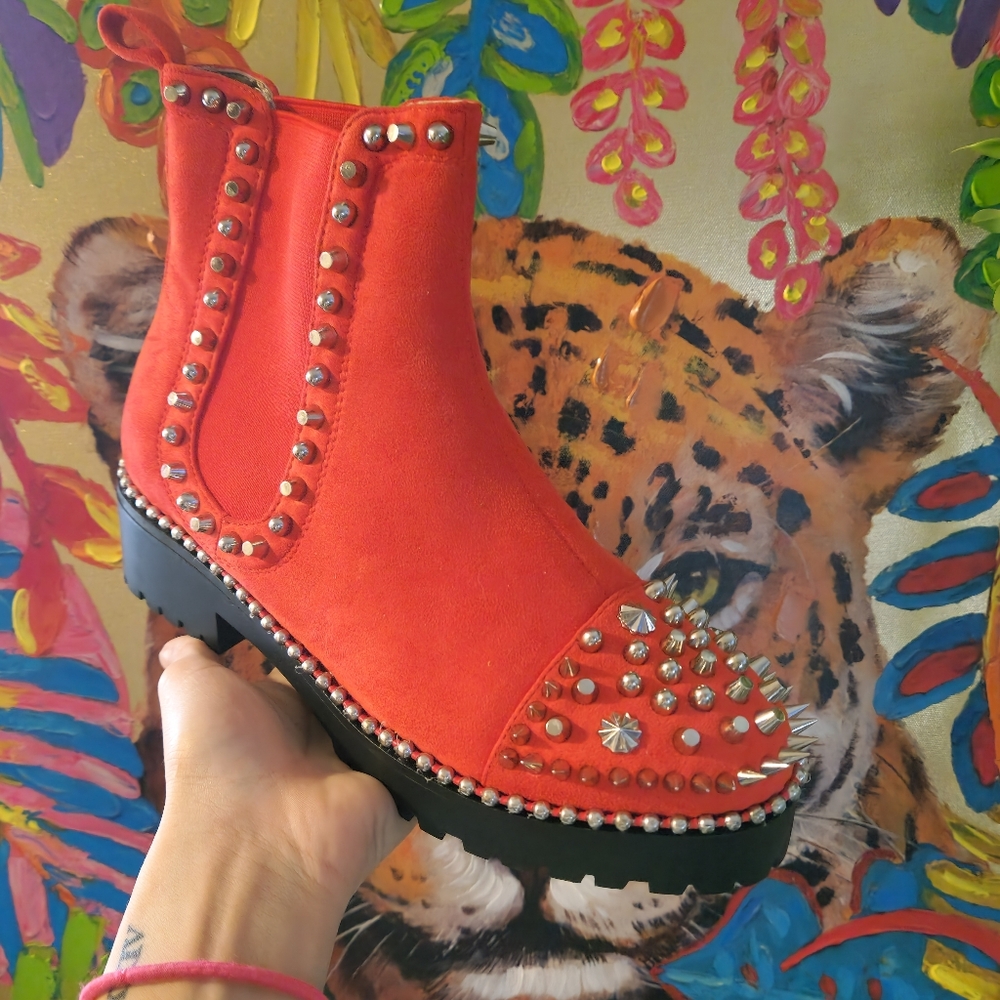 EGO Orange Studded Ankle Boots - Picture 2 of 6
